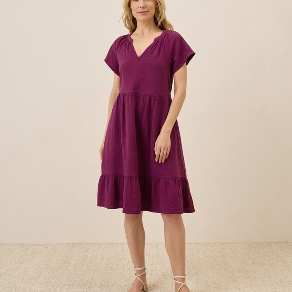 Pact Women's Organic Cotton Coastal Double Gauze Breezy Dress Size M - Picture 2 of 3